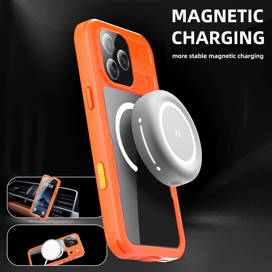 Shellbox Wasserdichte Handyhülle mit 360 Grad Rundum-Schutz und Sturzsicherung für iPhone 16 Pro Max, iPhone 17 Air, iPhone 15 und iPhone 14 Pro in Orange - Bild 5