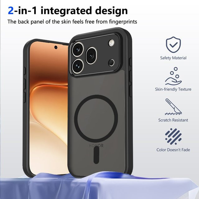 Magnetische Handyhülle für Honor 600 Pro 600 Lite X8d X6d X5d Plus X5c Plus, stoßfest und kabelloses Laden, Matt Schwarz - Bild 1