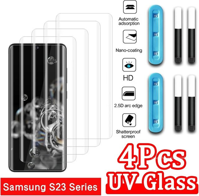 4er-Pack UV gehärtetes Glas Displayschutzfolie für Samsung Galaxy S23 S22 S21 Ultra S10 S9 S8 in Transparent - Bild 1