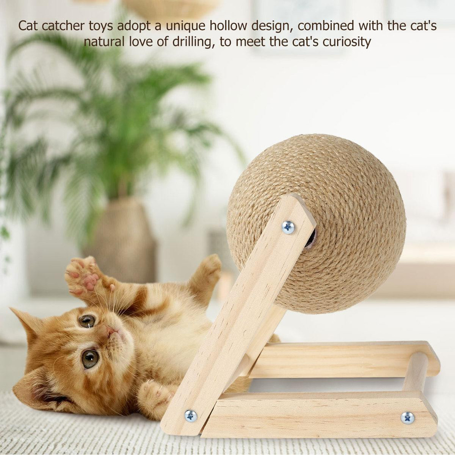 Katzenkratzball aus Holz und Sisal in Beige zum Krallenschärfen und Spielen - Bild 2