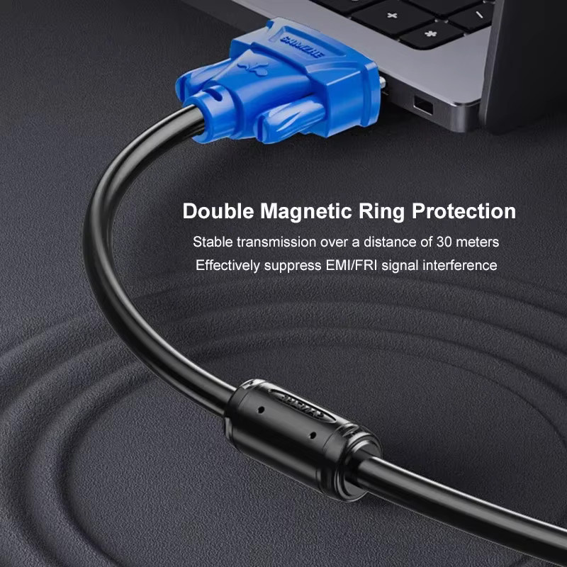 SAMZHE VGA-Kabel 1080P Stecker auf Stecker mit Ferritringen, 3+6 D-SUB Video-Verlängerungsleitung in Blau - Bild 4