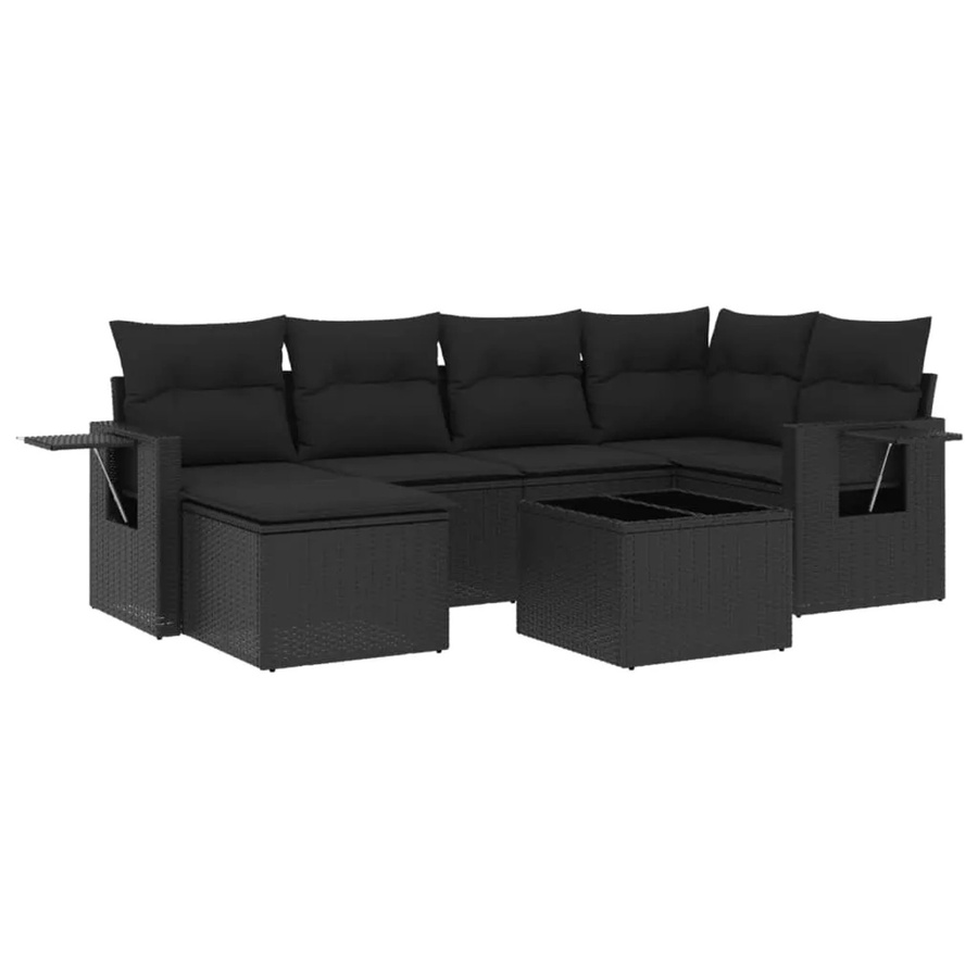 vidaXL 7-tlg Garten-Sofagarnitur aus Poly-Rattan mit Kissen in Schwarz - Bild 2