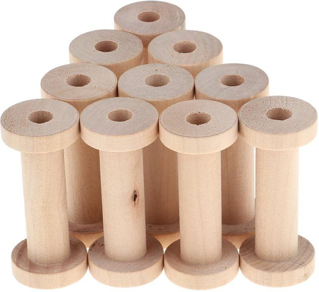 10 Stück Holzspulen von Leisure Times in Beige im Vintage-Stil zum Basteln und Nähen - Bild 1