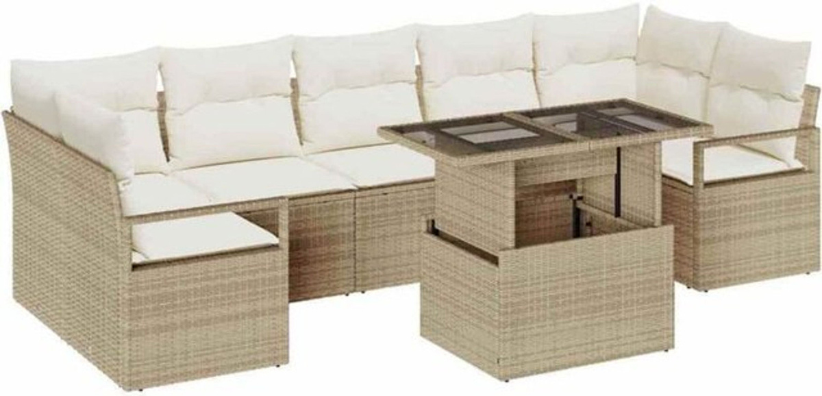 Vidaxl Garten-Sofa-Set mit Speicherfunktion aus Poly-Rattan in Beige, 8-teiliges modernes Loungemöbel-Set - Bild 1