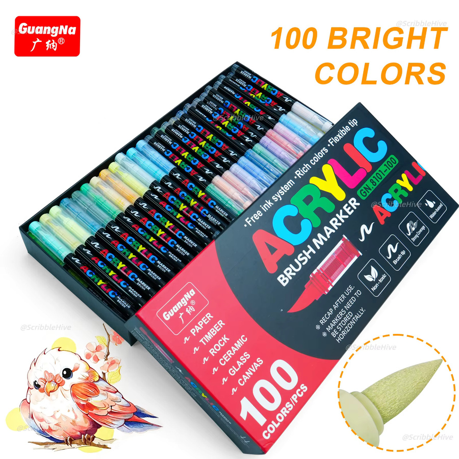 Professionelle Acryl-Farbmarker Set mit 100 Farben und weicher Pinselspitze für DIY-Bastelarbeiten in Multicolour - Bild 6