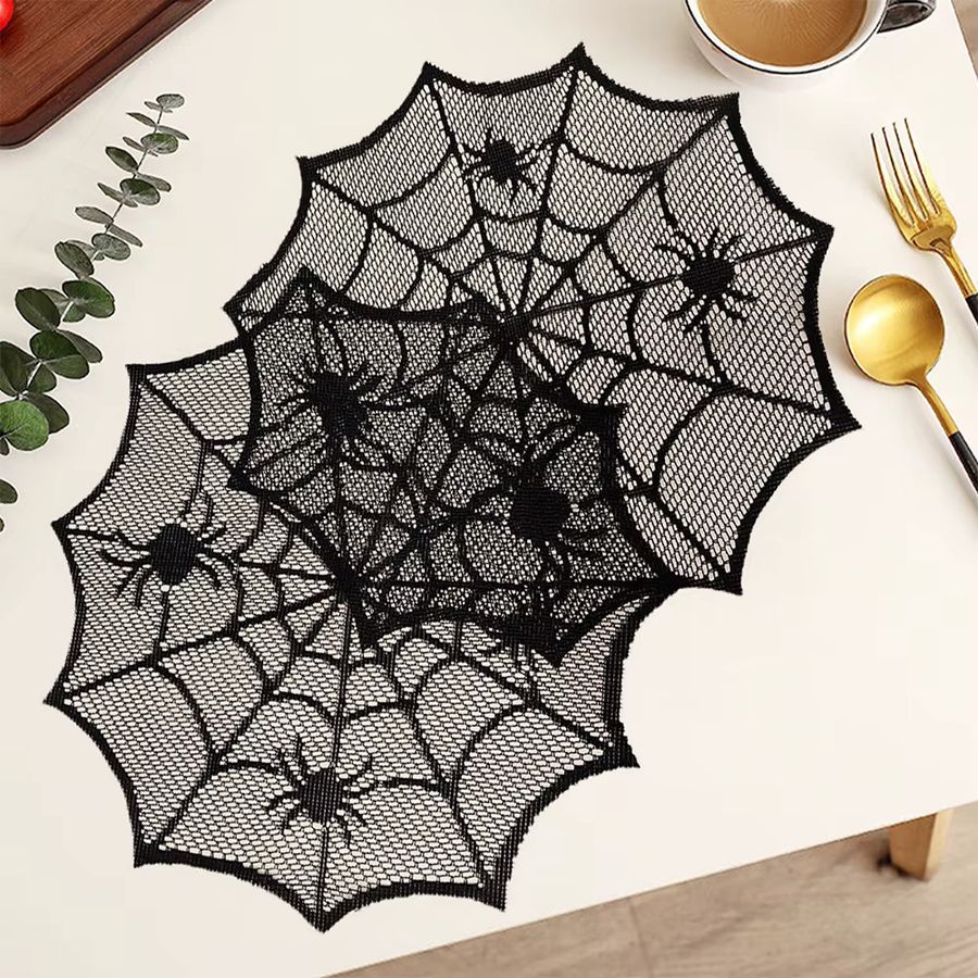 Runtowo Halloween Tischset Spinnennetz in Schwarz wärmeisolierend und ästhetisch - Bild 2