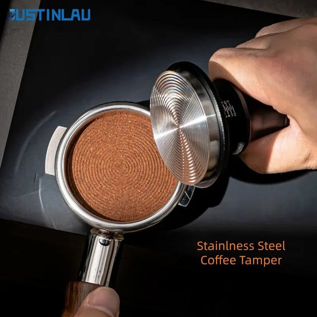JUSTINLAU Verstellbarer Kaffee-Tamper aus Edelstahl in Silber für Barista-Werkzeuge (51mm, 53mm, 58mm) - Bild 1