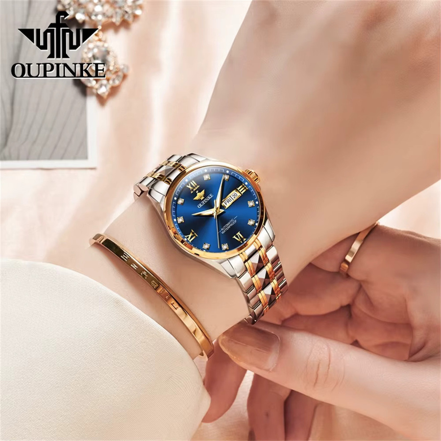 OUPINKE Armbanduhr Automatik, Edelstahl, Blau, Damen - Bild 3