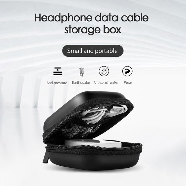 KONNWEI Tragbare Aufbewahrungsbox für Datenkabel und Kopfhörer, Schwarz, B/T/H: 10 x 10 x 4 cm - Bild 1
