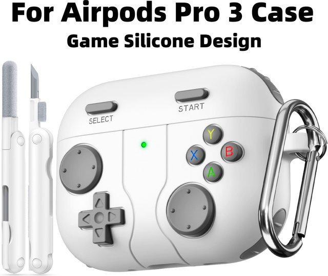 Spiele-Schutzhülle für Apple AirPods Pro 3, Pro 2 und AirPods 4 aus Silikon in Weiß inklusive Reinigungsset und Schlüsselanhänger - Bild 1