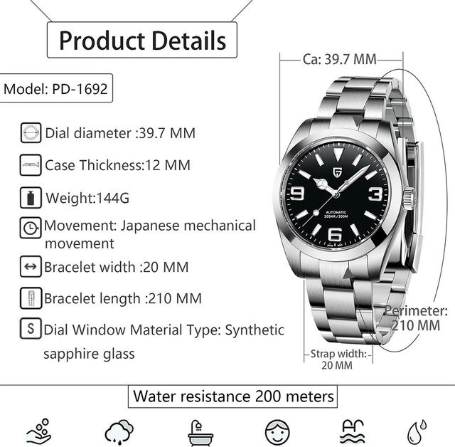 PAGANI DESIGN Automatik-Armbanduhr, Edelstahl, Saphirglas, Schwarz, Herren - Bild 1