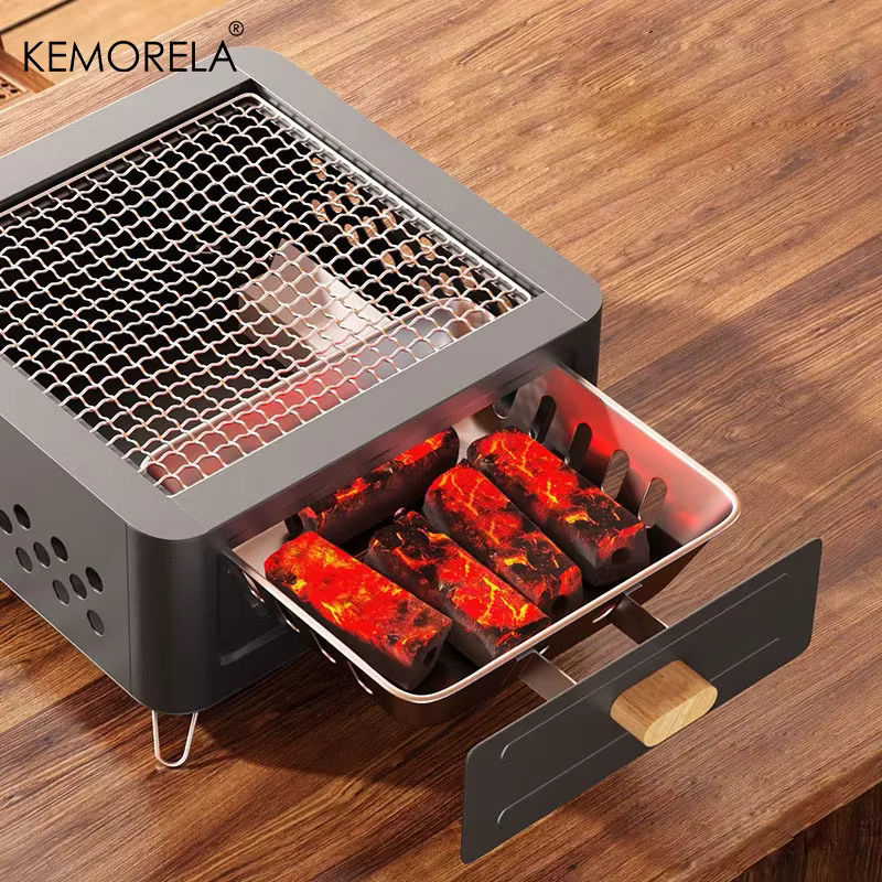 KEMORELA Outdoor BBQ Camping Herd aus Carbon in Schwarz für Holzkohle zum Grillen und Kochen - Bild 3
