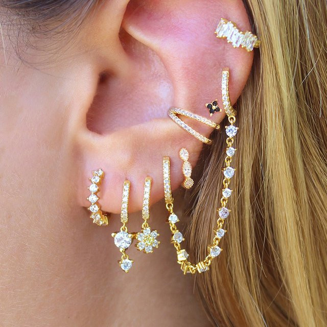 Yuedane Creolen Edelstahl, Gold, Zirkonia, Damen - Bild 1