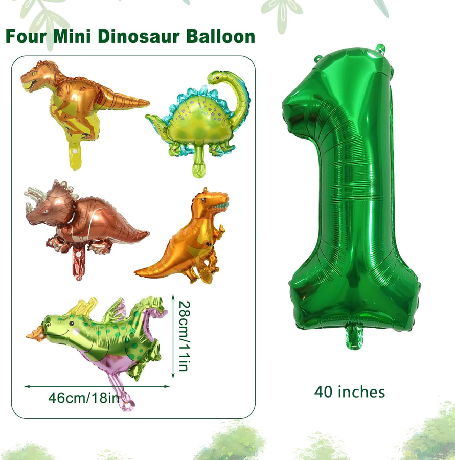 RENYUAN Dinosaurier Ballon-Set für Kindergeburtstage, 6 Stück, Grün, Partydekoration mit Tier-Motiven - Bild 3