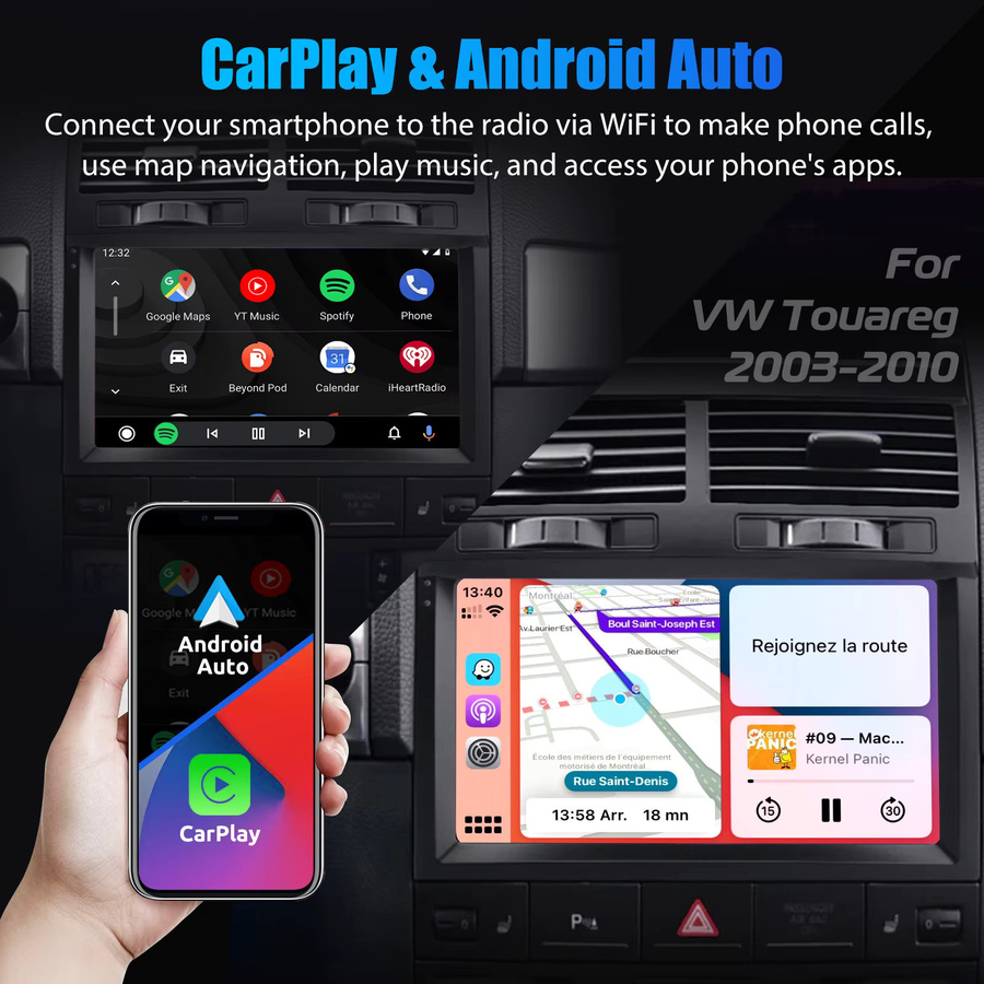 ESSGOO Android 15 Autoradio mit 9 Zoll IPS Touchscreen für VW Touareg 7L 2003-2010 in Schwarz mit Wireless Apple CarPlay, Android Auto, GPS, WLAN und Bluetooth - Bild 4