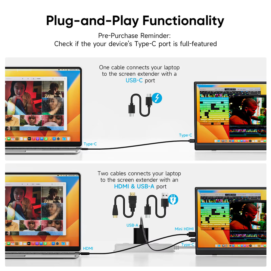 Dopesplay Tragbarer Monitor 15,6 Zoll FHD IPS 1080P Externer Bildschirm in Schwarz für Laptop, Mac, Windows und Mini-PC - Bild 3