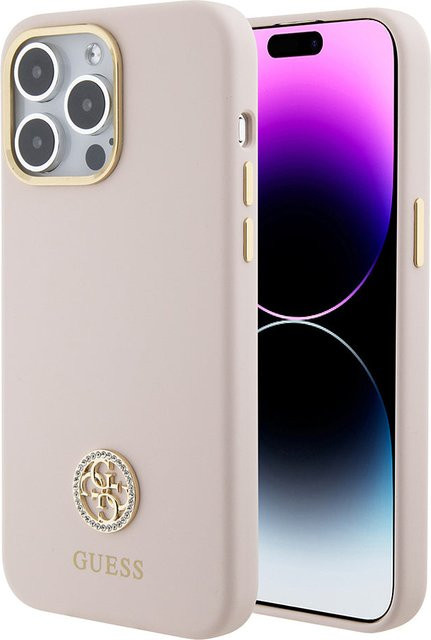 Guess Handyhülle für Apple iPhone 15 Pro Max mit 4G Strass Metal Logo in Rosa - Bild 1
