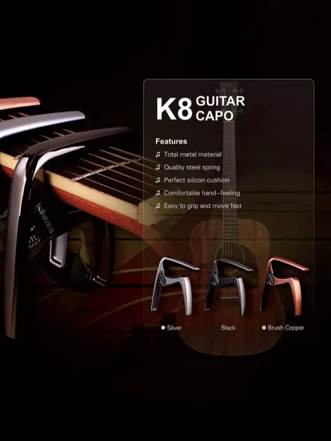 YUEKO K8 Gitarren-Capo aus Zinklegierung in Silber für Akustik- und E-Gitarren - Bild 5
