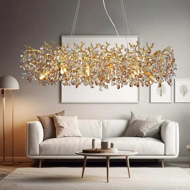 Artpad Kronleuchter mit Kristallen in Gold, Luxus Hängelampe für Esszimmer und Küche - Bild 1