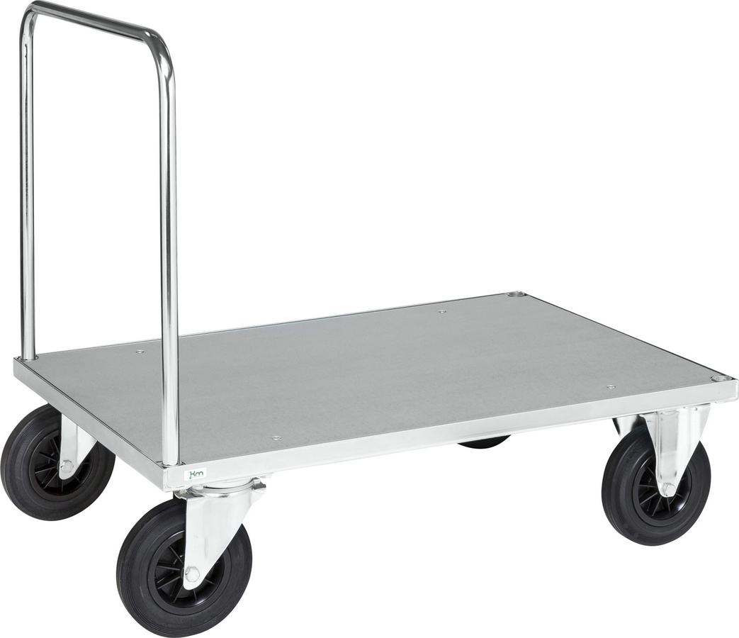 Kongamek Plattformwagen aus verzinktem Stahlblech mit offenem Schiebegriff und Gummibereifung, B/T/H: 120 x 80 x 90 cm - Bild 1
