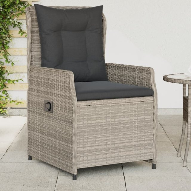 vidaXL Set aus 2 Gartensesseln aus Polyrattan in Grau mit UV-beständigen Kissen und Armlehnen - Bild 3