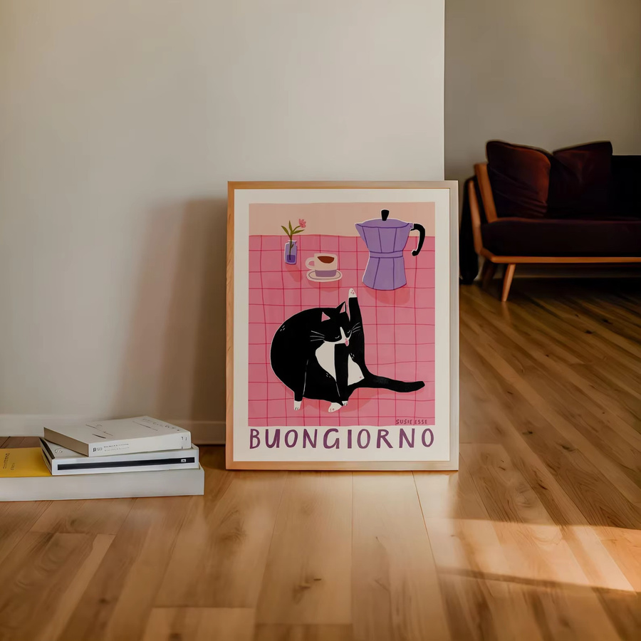 Buongiorno Wandkunstdruck Smoking-Katze als modernes Poster in Schwarz-Weiß - Bild 3