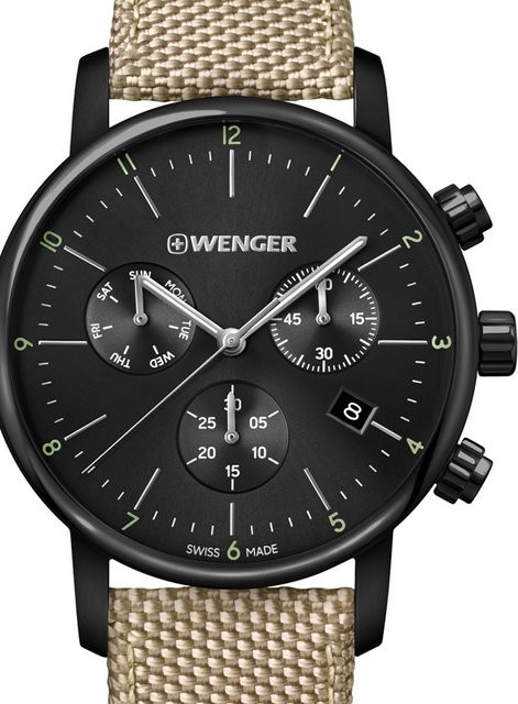 Wenger Chronograph, Quarz, Edelstahl, Leder, 44 mm, Herren - Bild 1