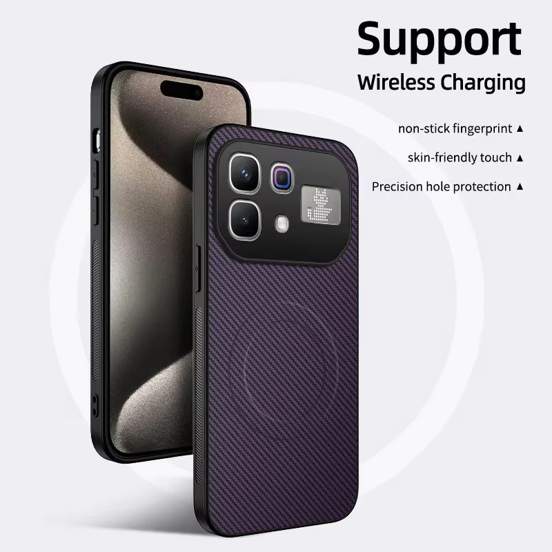Magnetische Lederhülle mit Carbonfaser-Textur und Kameraschutz für Infinix Note 60 Ultra, Note 60 Pro und Note 60 in Schwarz - Bild 1