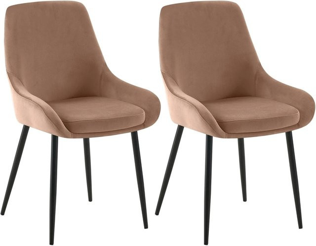 DELUKE 2er Set Esszimmerstühle PUNAR aus Samt in Braun mit schwarzen Details, B/T/H: 50 x 53 x 86 cm - Bild 1