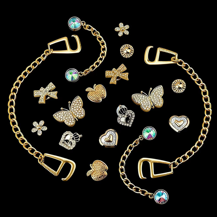 FHLDING Schuhcharms-Set, 18-teilig, goldene Kette, Diamant, Schmetterling, Blume - Bild 3