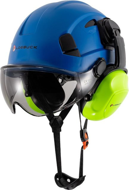 LOEBUCK Bauarbeitsschutzhelm im amerikanischen Stil mit Schutzbrille und lärmreduzierenden Industrie-Gehörschutz in Blau - Bild 1