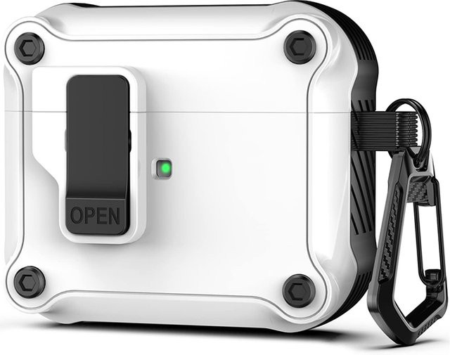 Stoßfeste Schutzhülle mit Schalterverriegelung für Apple AirPods Pro 1, 2 und 3 in Weiß - Bild 1