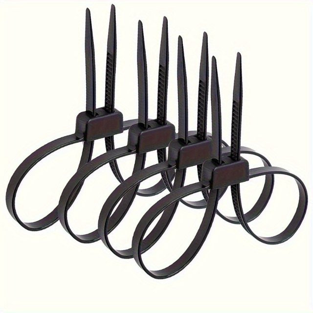 4 Stück Nylon-Kabelbinder mit doppeltem Loch in Schwarz, rutschfest und aus Kunststoff für Haushalt und Frachtstationen - Bild 1