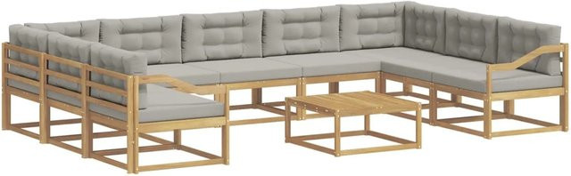 vidaXL Outdoor-Sofagarnitur aus Akazienholz mit 10 Kissen in Weiß und Hellgrau - Bild 1