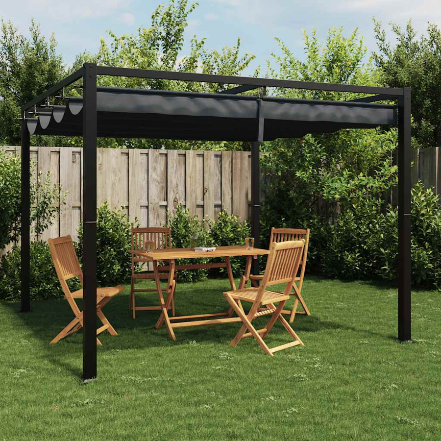 Vidaxl Gartenlaube aus Stahl mit ausziehbarem Dach in Anthrazit, B x T: 3 x 3 m - Bild 3