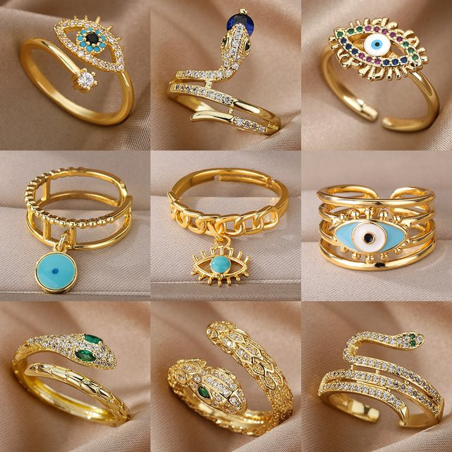 HPTOTMG Ring, vergoldeter Edelstahl, Zirkonia, Damen, Schlangenmuster - Bild 1