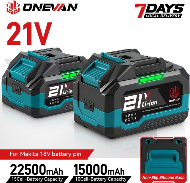 ONEVAN Lithium-Ionen-Akku 22500mAh kompatibel mit Makita 18V und 21V Elektrowerkzeugen wie Gebläse und Schlagschrauber, Schwarz - Bild 1