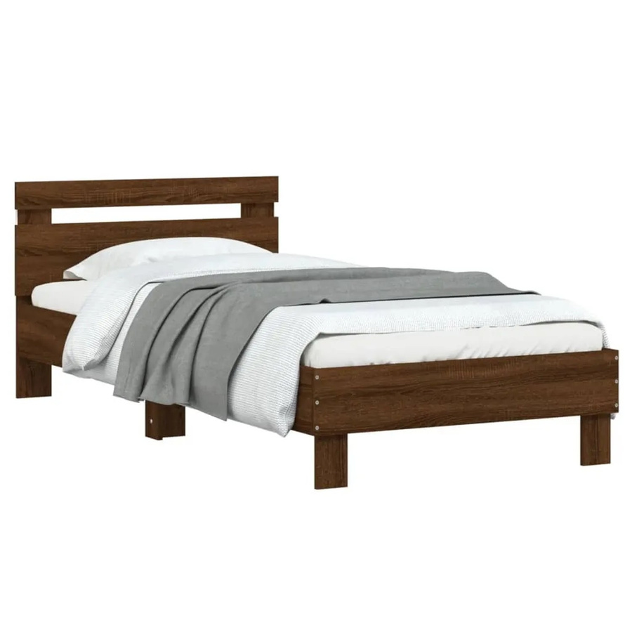 vidaXL Bettgestell mit Kopfteil in Eiche Braun mit LED-Leuchten und USB-Ladeport, Modernes Design aus Holzwerkstoff, B/T/H: 90 x 200 x 103 cm - Bild 2