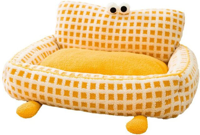 Warmes Hundebett für alle Jahreszeiten mit abnehmbarem Bezug, Teddy-Welpensofa für kleine Hunde, Gelb oder Blau, B/T: 45 x 37 cm - Bild 1