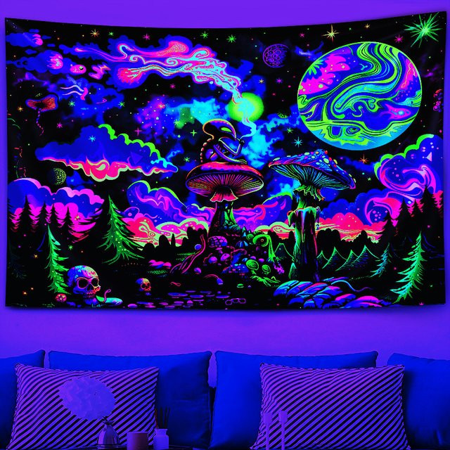 VIKAMA Enchanted Forest Wandteppich in Multicolour, Boho Wanddeko mit abstraktem Design, Breite: 60 cm, Höhe: 40 cm - Bild 1