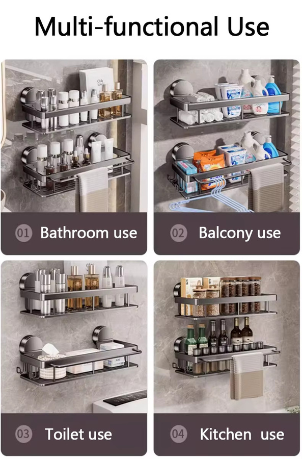 YUNJIEYA Aluminium Badezimmer Regal mit Saugnapf zur Wandmontage ohne Bohren - Bild 3