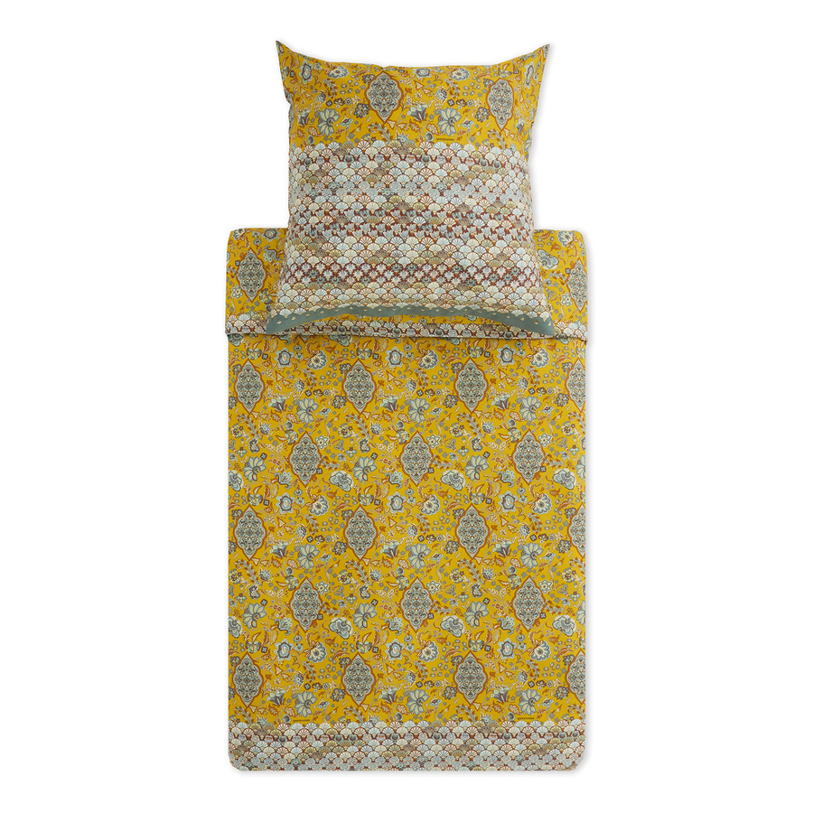 Bassetti Tigullio Mako-Satin Bettwäsche mit floralem Design in Goldgelb - Bild 1