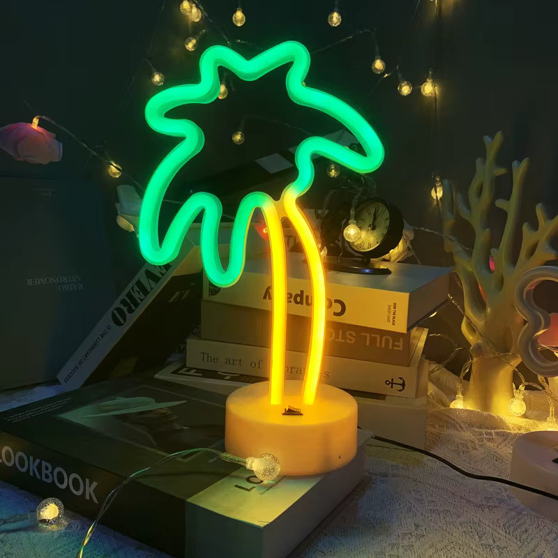SHENZHITECH Kokosnuss LED-Neonschild mit Sockel als Nachtlampe und Wanddekoration in Weiß, B/T/H: 30,0 x 18,0 x 10,0 cm - Bild 3