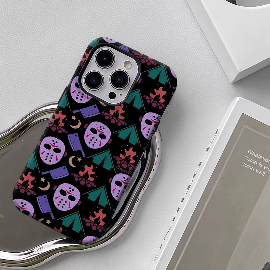 Potdemiel Handyhülle Horror Camp Muster für iPhone 17 16 15 14 13 12 11 Pro Max Plus mit doppelschichtiger Rückseite in Multicolour - Bild 6