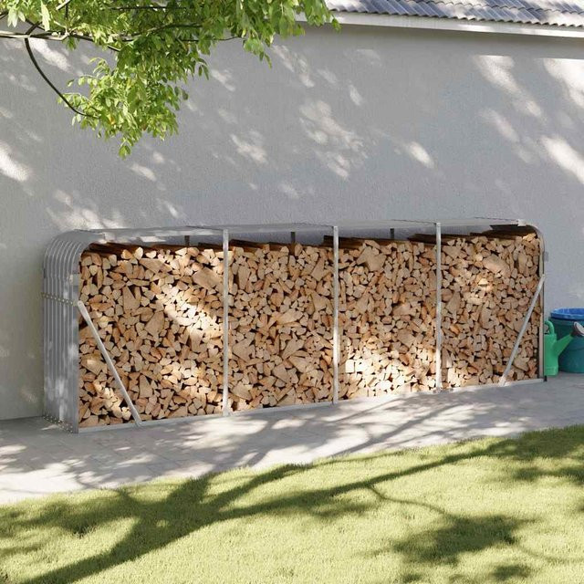 vidaXL Kaminholzunterstand aus verzinktem Stahl, Hellgrau, B/T/H: 300 x 45 x 100 cm - Bild 2