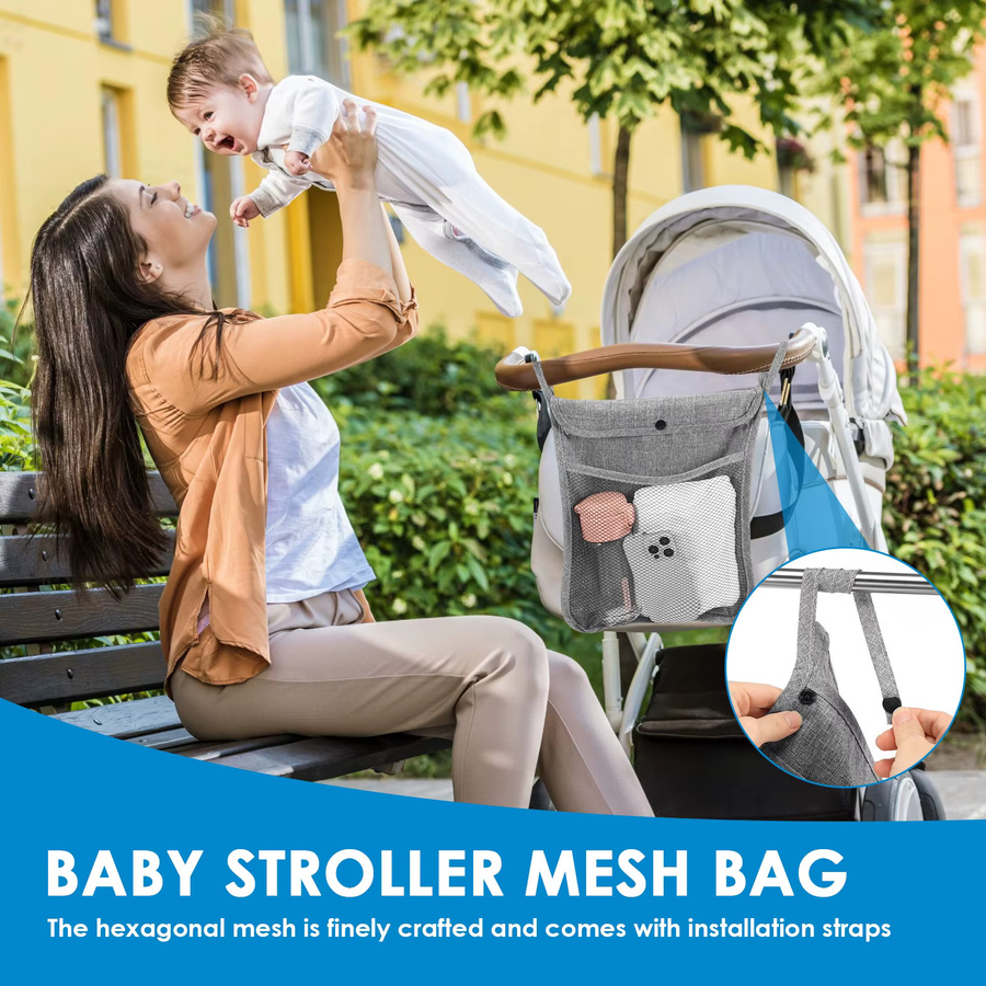 Willstar Baby Kinderwagen Organizer in Grau mit Doppel-Taschen und Mesh-Fächern - Bild 6