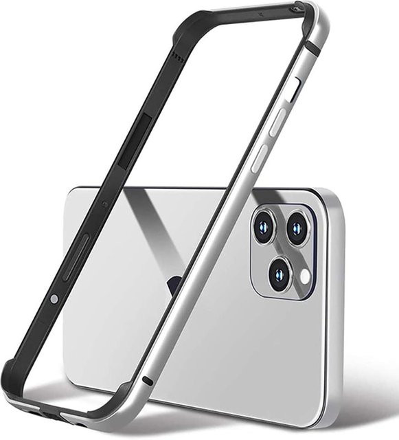 Schlankes Hartschalenetui mit Aluminiumrahmen und Metallstoßstangenrahmen für iPhone 16 15 14 13 12 11 Pro Max Plus Mini XS XR in Schwarz - Bild 1