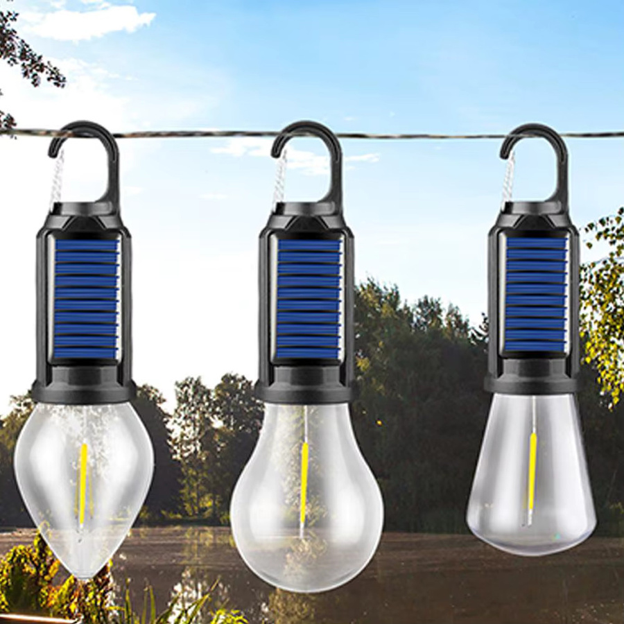 Solarbetriebene LED-Campinglampe mit Haken und USB-C Anschluss, schwarze Zeltlaterne mit warmweißem Licht - Bild 2