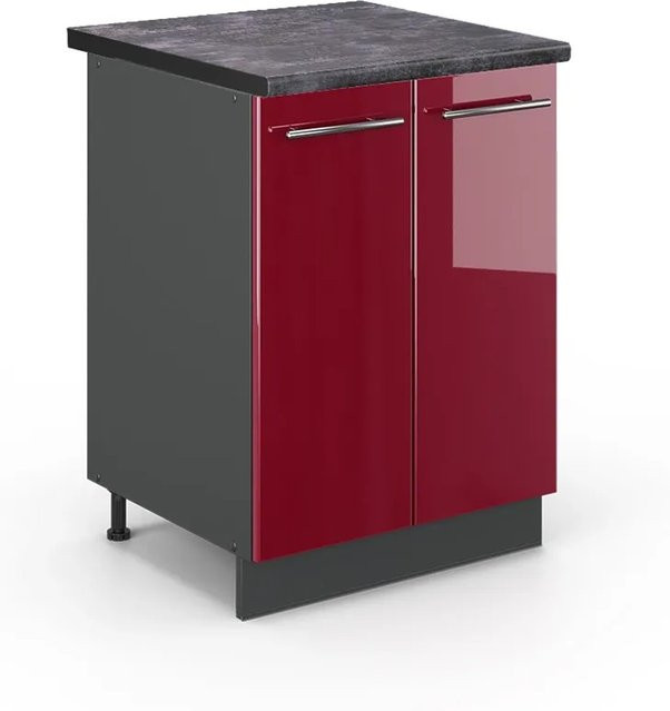 Vicco Küchenunterschrank Fame-Line in Bordeaux und Anthrazit Hochglanz mit Soft-Close-Türen, Breite: 60 cm, Höhe: 82 cm, Tiefe: 59 cm - Bild 1