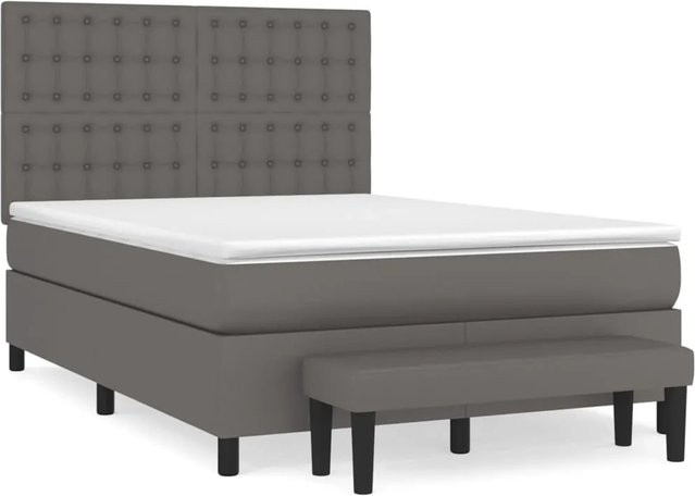 vidaXL Boxspringbett mit Matratze in Grau und Weiß, Hybrid-Bett mit Taschenfederkern und Kunstleder, B/T: 140 x 190 cm - Bild 1